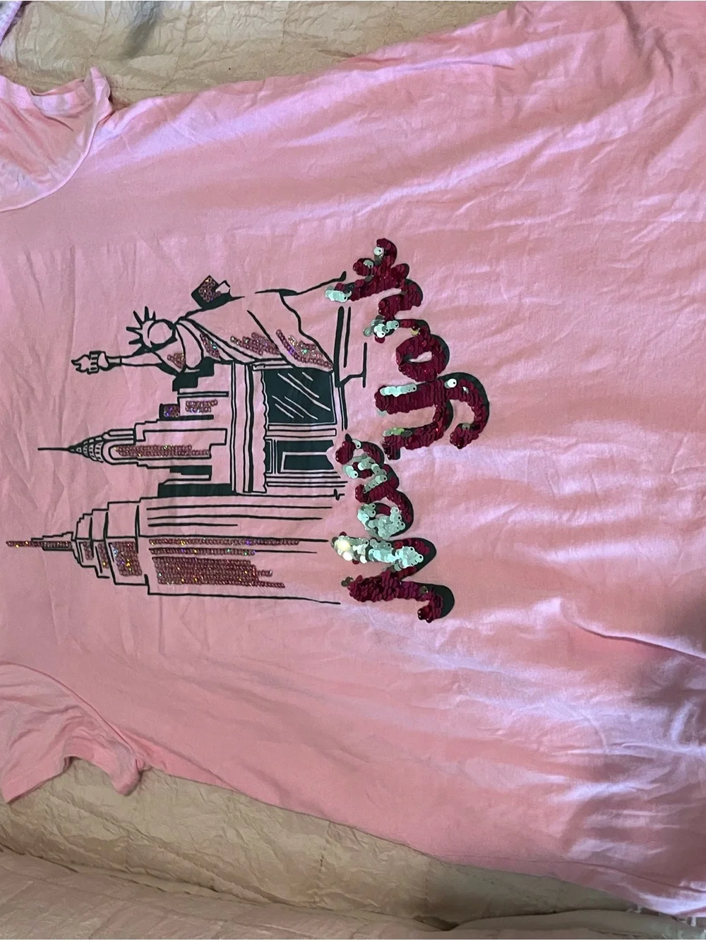 Justice Pink Sequin NYC Skyline Tee